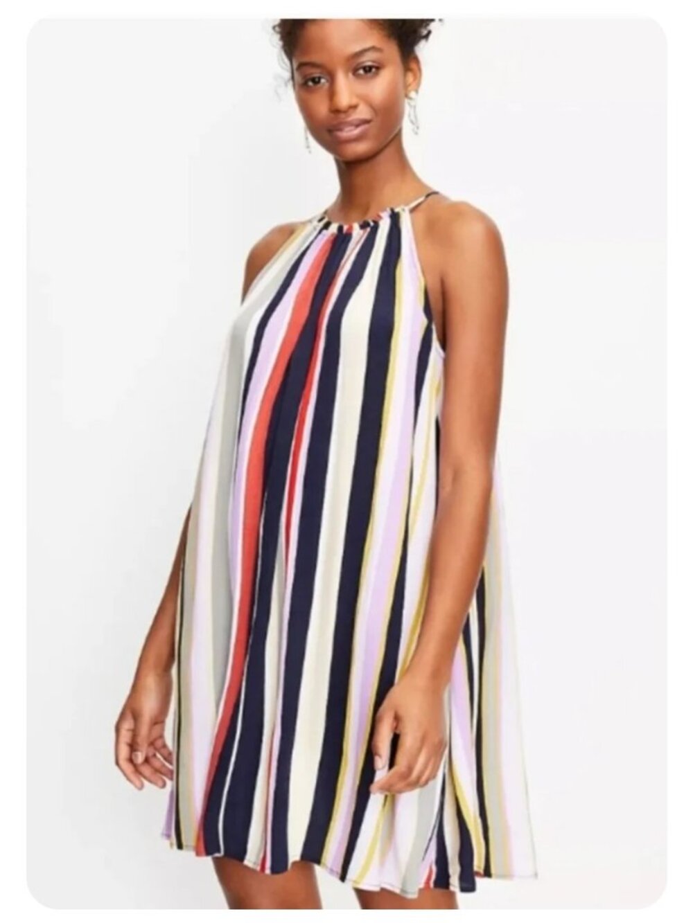 LOFT Multicolor Stripe Sleeveless Halter Swing Dress sz L